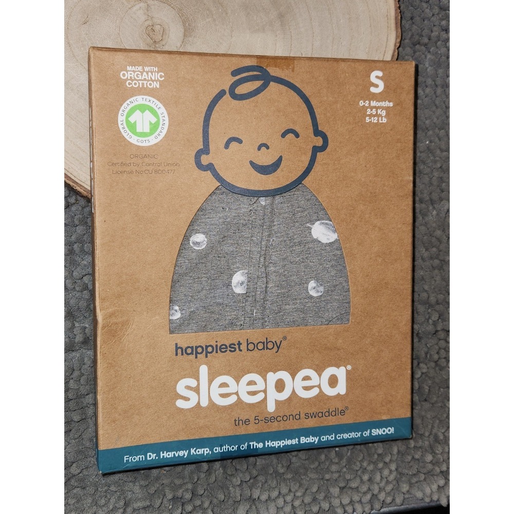 Happiest Baby Sleepea SMALL 0-2 Months Organic Cotton Swaddle Graphite Planets